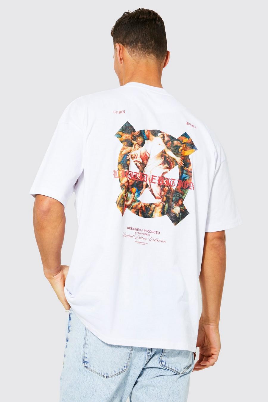 T-shirt Tall con stampa rinascimentale sul retro, White image number 1