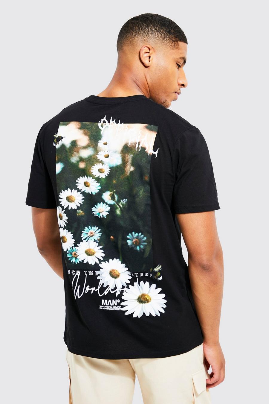 Black Tall Daisy Photo Graphic Back T-shirt image number 1