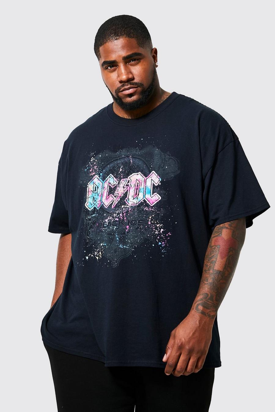Grande taille - T-shirt effet tie dye à imprimé ACDC, Black image number 1
