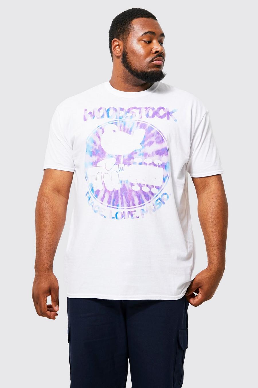T-shirt Plus Size ufficiale in fantasia tie dye con stampa Woodstock, White image number 1