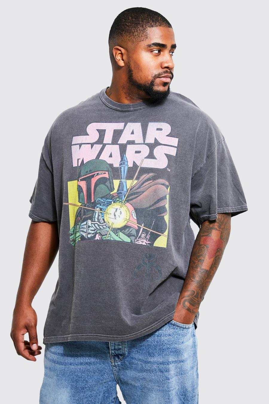 Charcoal grau Plus Gelicenseerd Acid Wash Gebleekt Star Wars T-Shirt