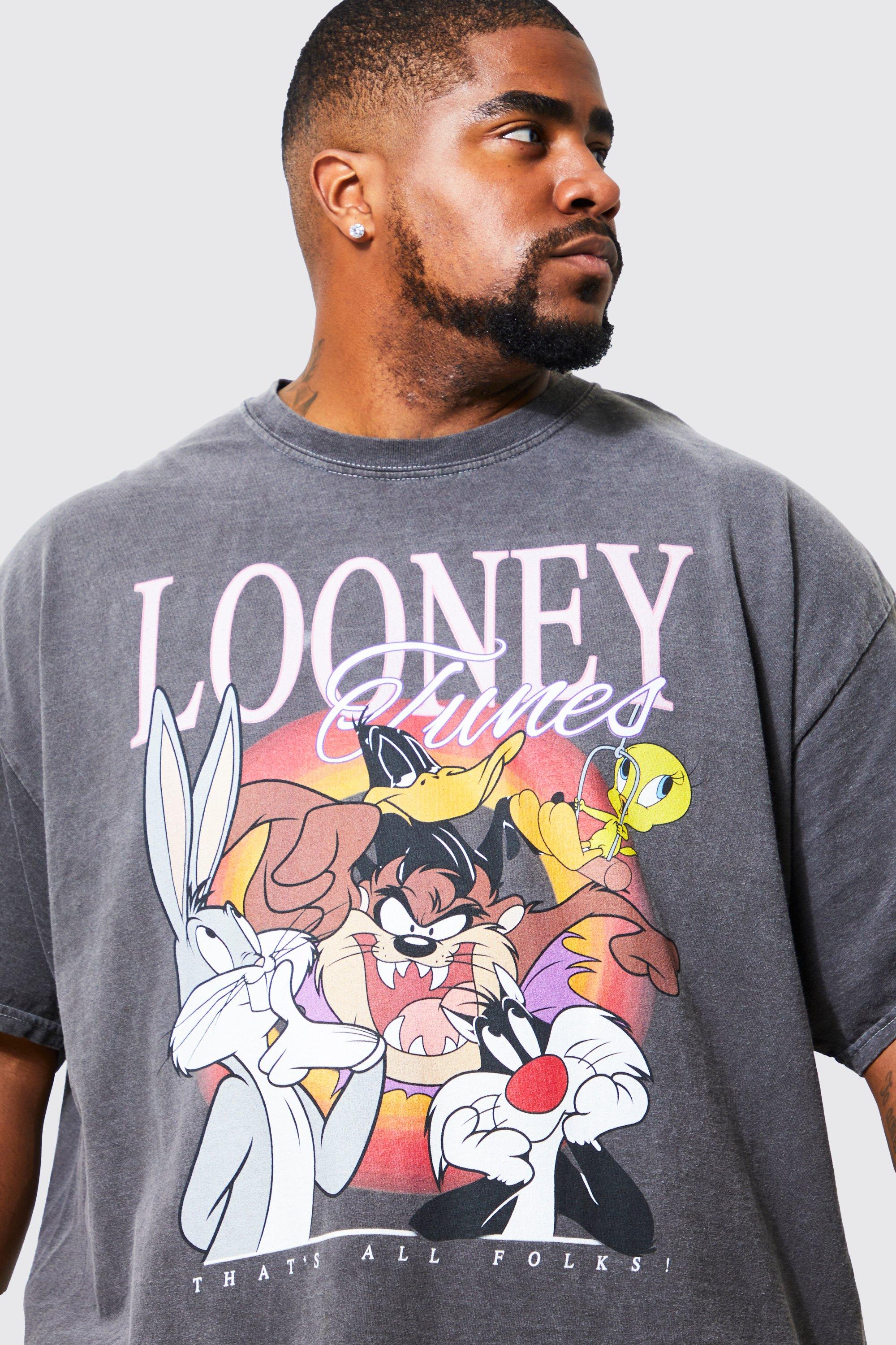 Camiseta Plus con lavado de cido y estampado de los Looney Tunes