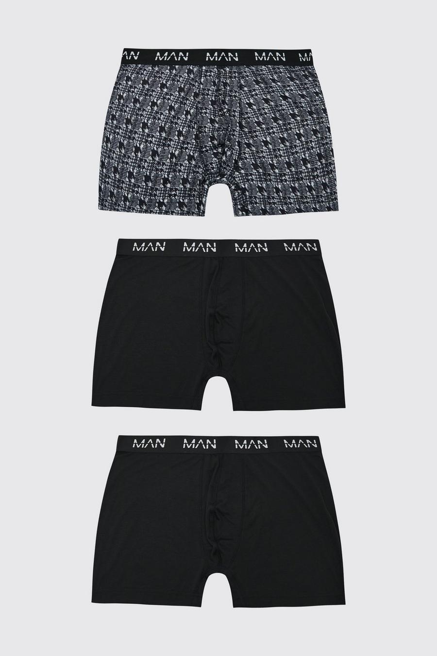 Multi Plus Dogtooth Monochrome Print 3 Pack Boxer image number 1