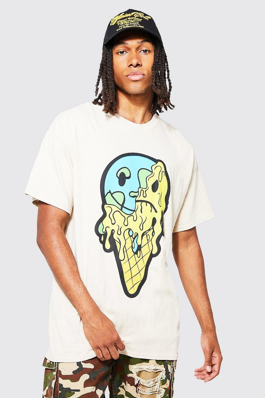 Camiseta oversize con estampado gráfico de gotas, Sand beige image number 1