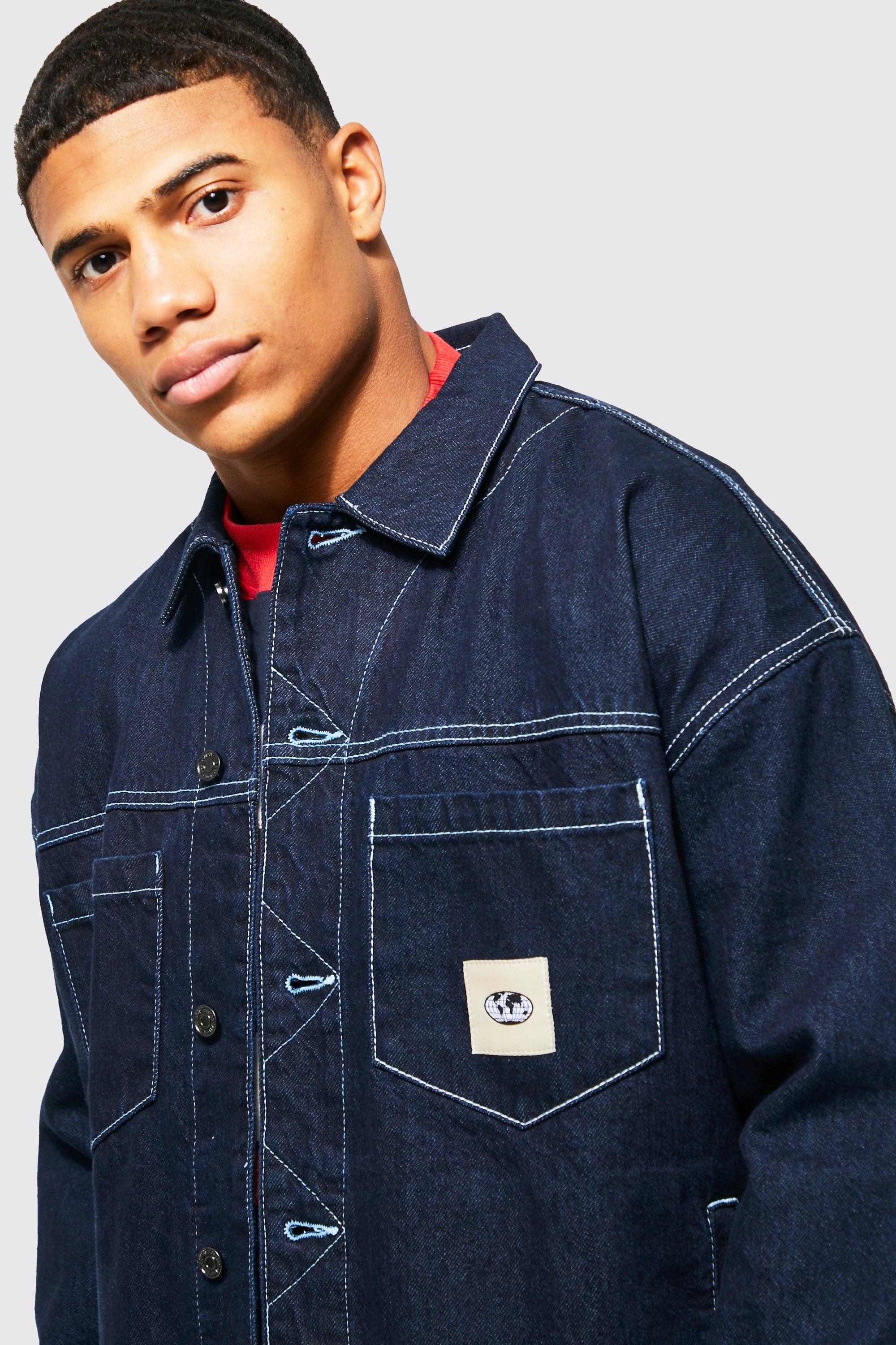 Contrast stitch denim hot sale jacket mens