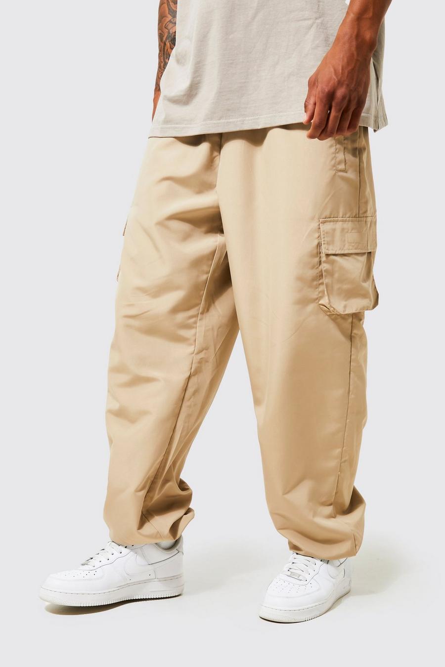 Khaki Elastic Waist Baggy Fit Cargo Trouser image number 1