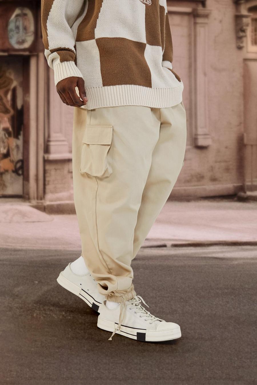 Stone beige Baggy Fit Multipocket Cargo Trousers