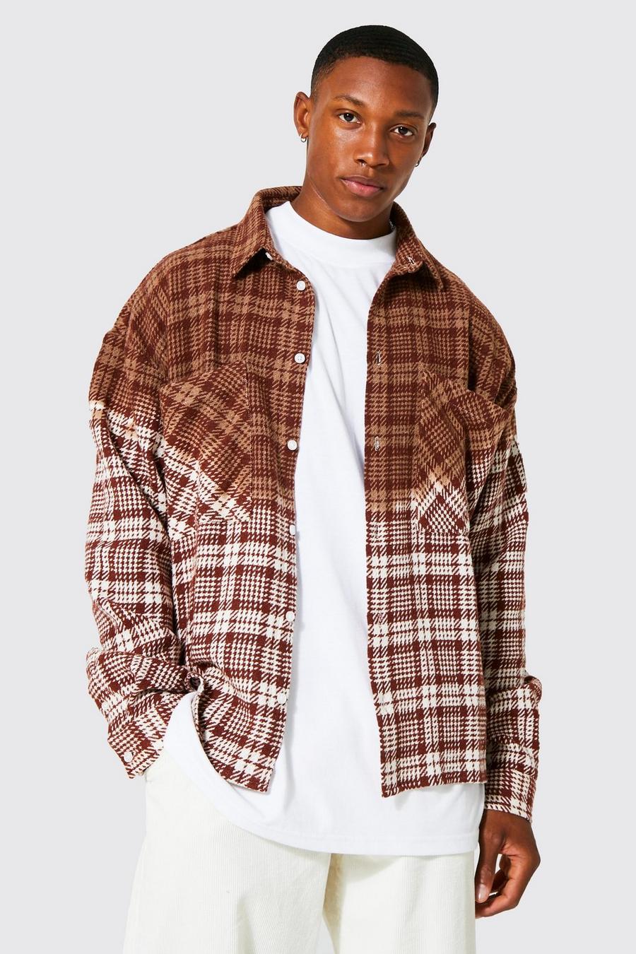 Rust Long Sleeve Boxy Fit Bleach Check Shirt image number 1