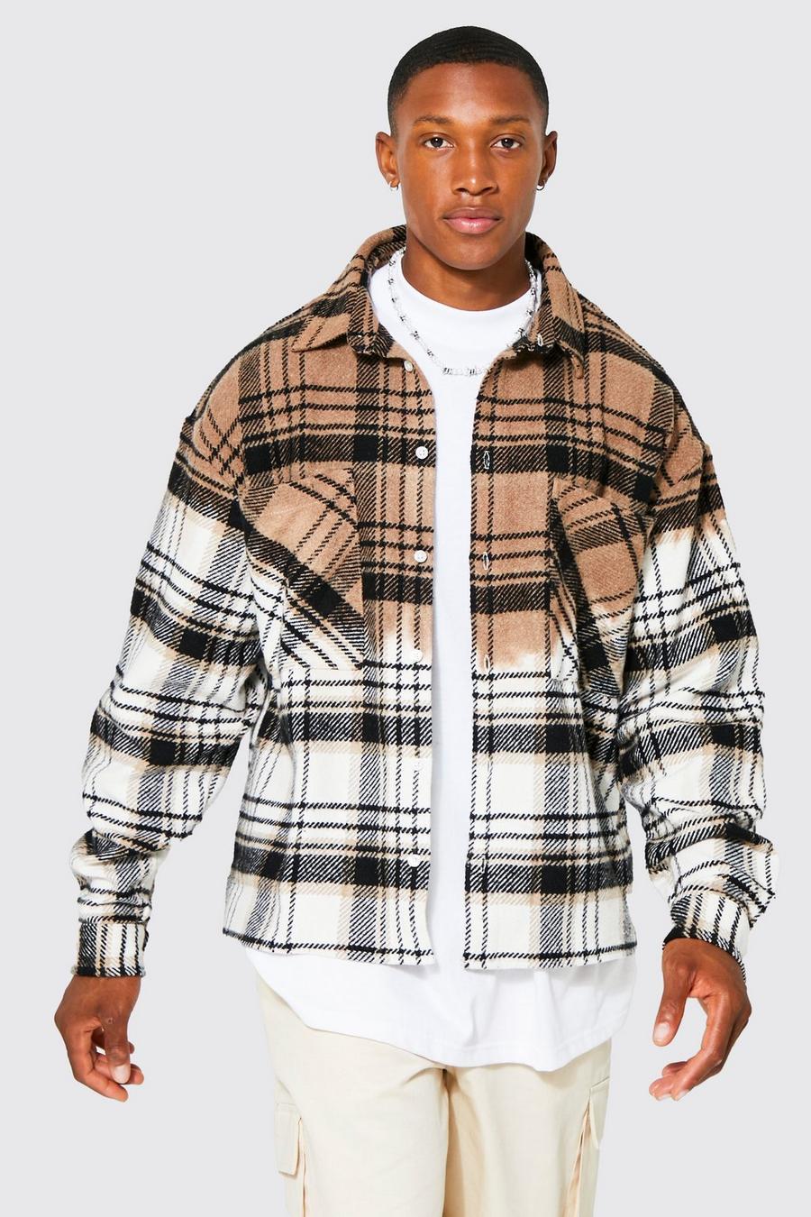 Black Long Sleeve Boxy Fit Bleach Check Shirt image number 1