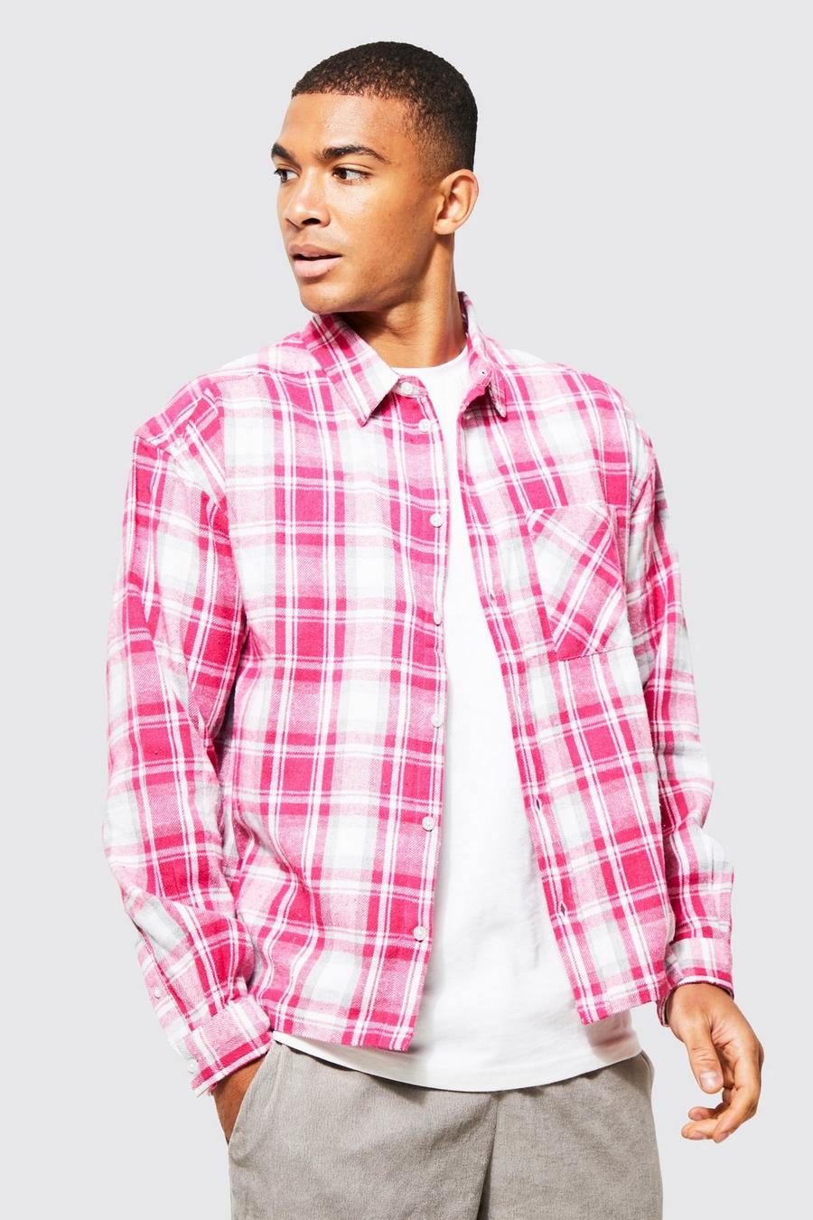 Fuchsia pink Long Sleeve Boxy Fit Check Shirt