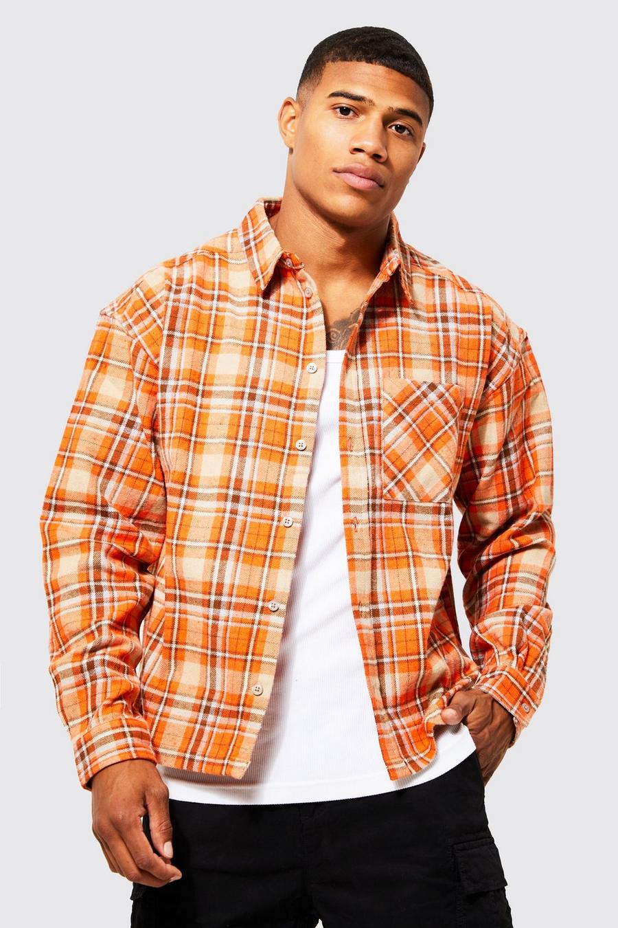 Orange Long Sleeve Boxy Fit Check Shirt