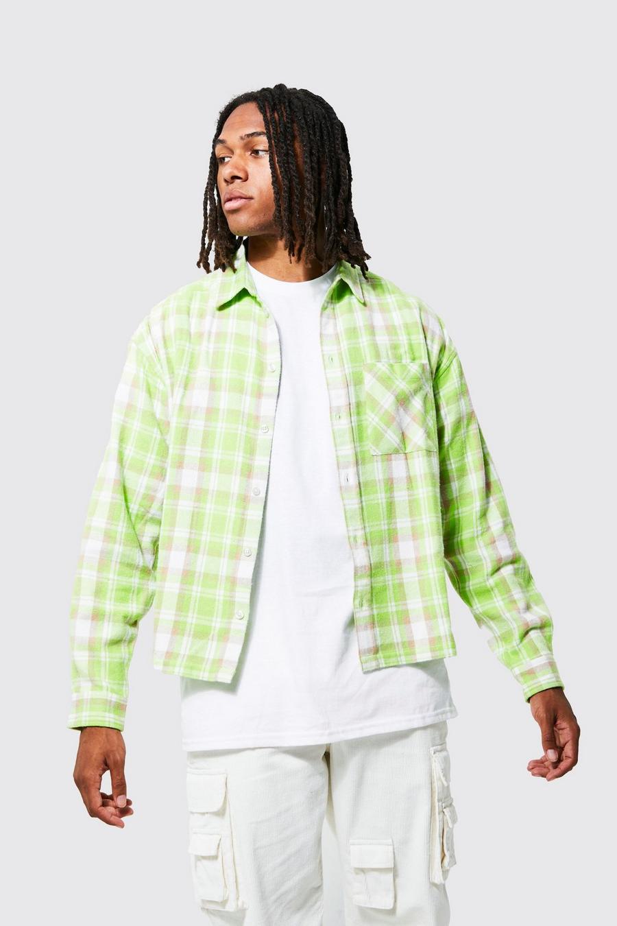 Lime Long Sleeve Boxy Fit Bleach Check Shirt image number 1