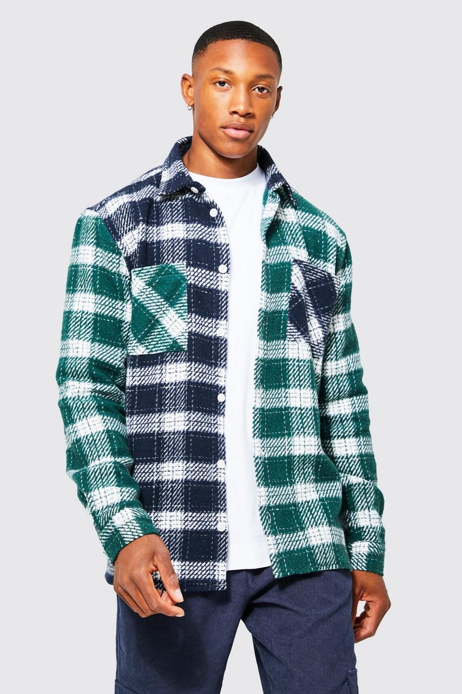 Multi Long Sleeve Spliced Check Overshirt image number 1