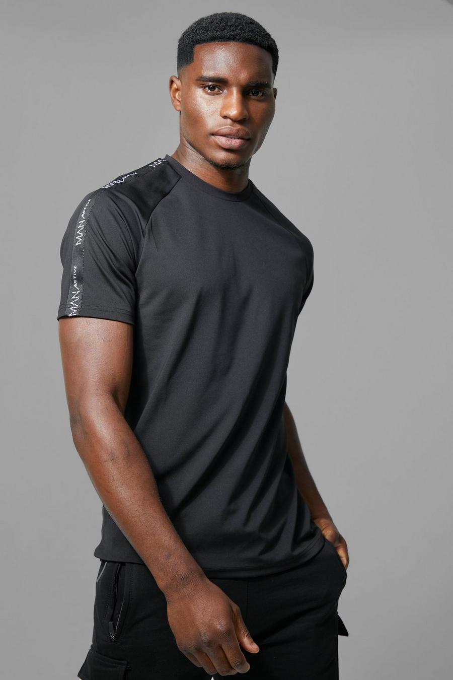 Man Active T-Shirt mit Streifen-Detail, Black image number 1
