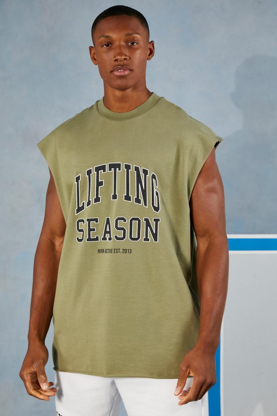 Olive Man Active Gym Athletic Cut Off T Shirt image number 1