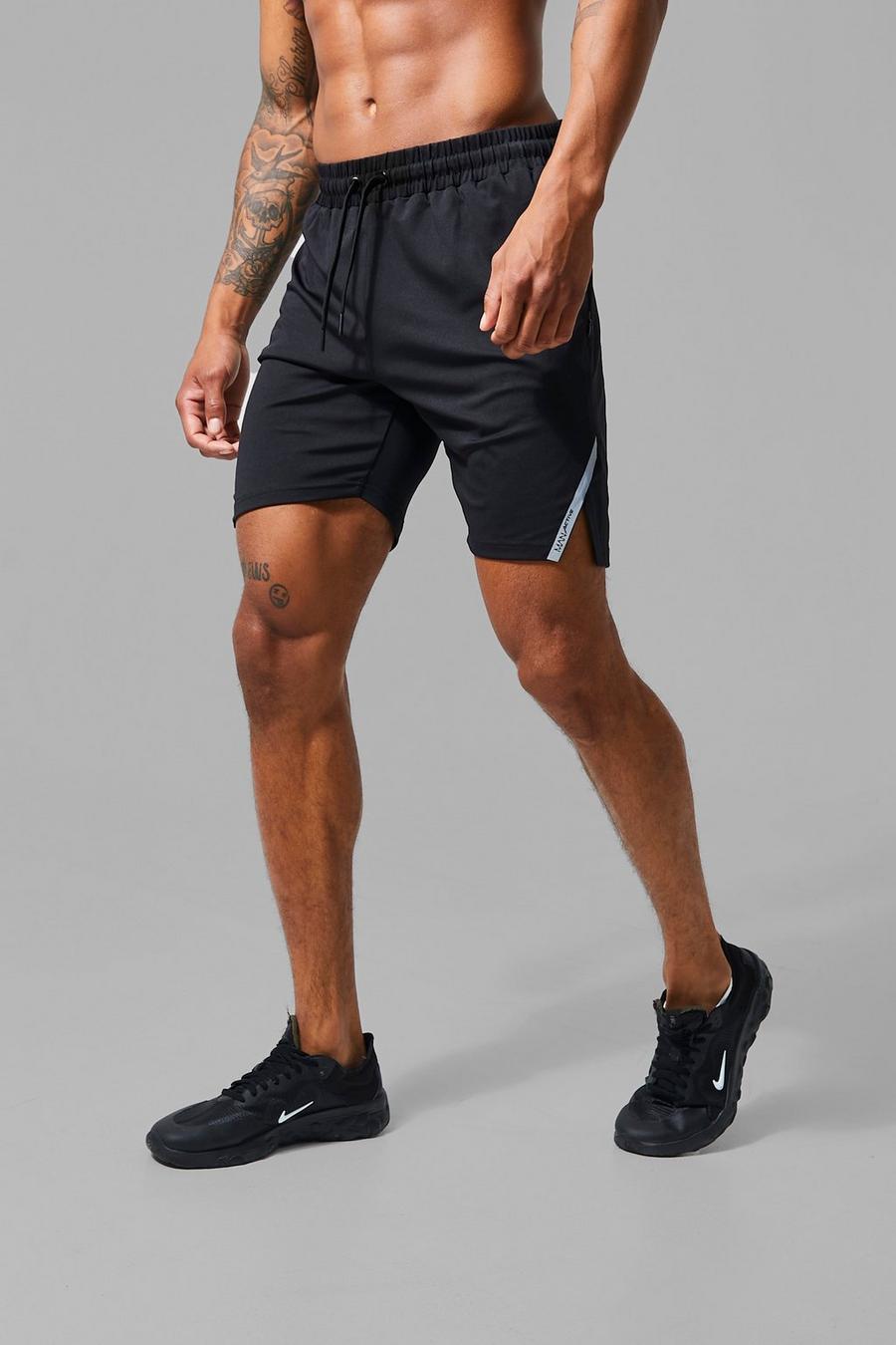 Pantaloncini Man Active riflettenti con spacco sul fondo, Black nero