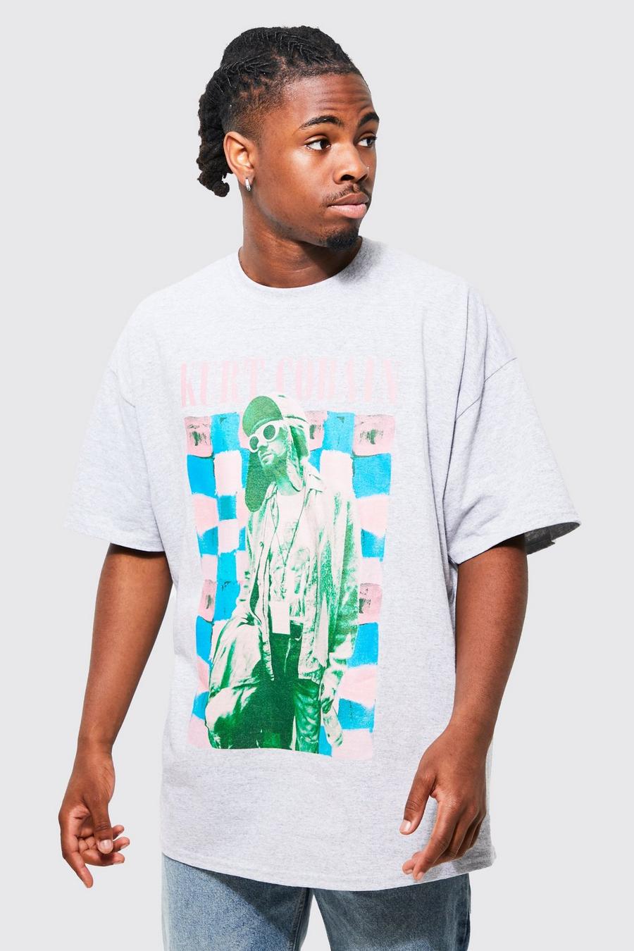 T-shirt oversize à imprimé Kurt Cobain, Grey
