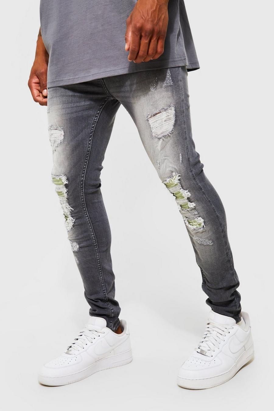 Jeans stile Biker Super Skinny Fit in fantasia a bandana, Mid grey grigio