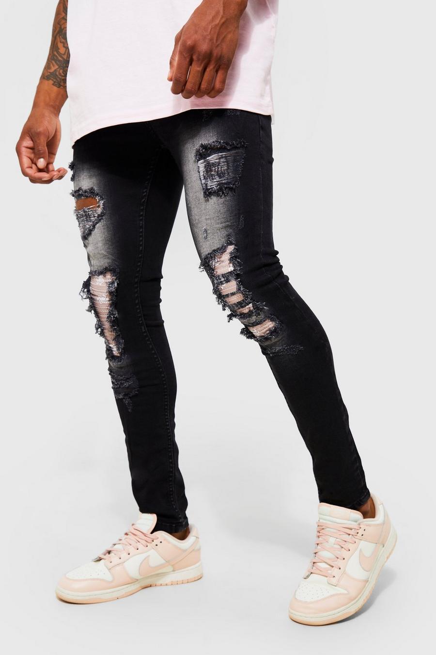 Jeans stile Biker Super Skinny Fit in fantasia a bandana, Washed black