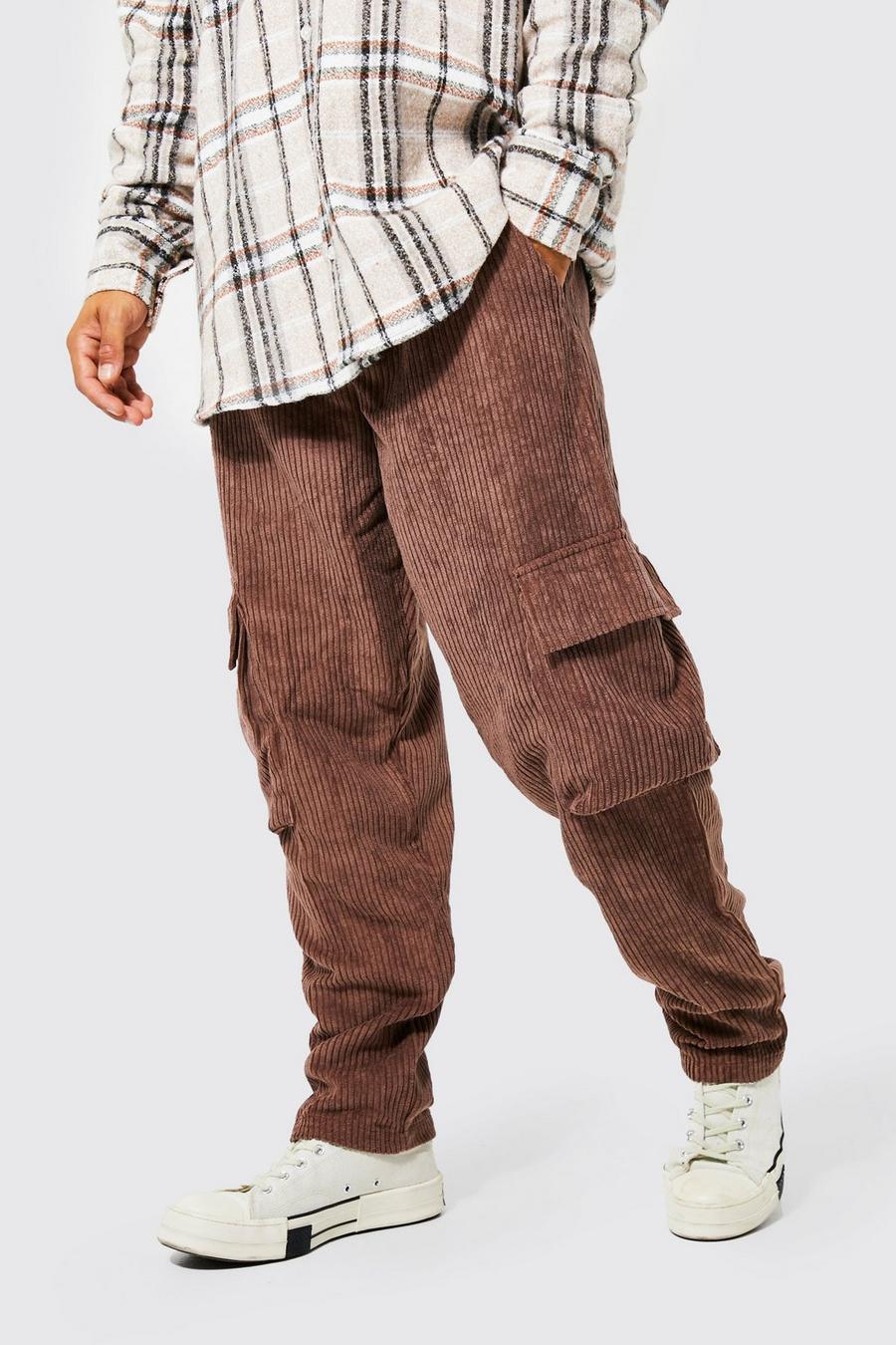 Chocolate marrón Straight Leg Jumbo Corduroy Cargo Trouser