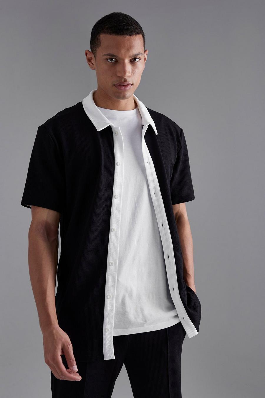 Black Tall Short Sleeve Jersey Textured Shirt image number 1