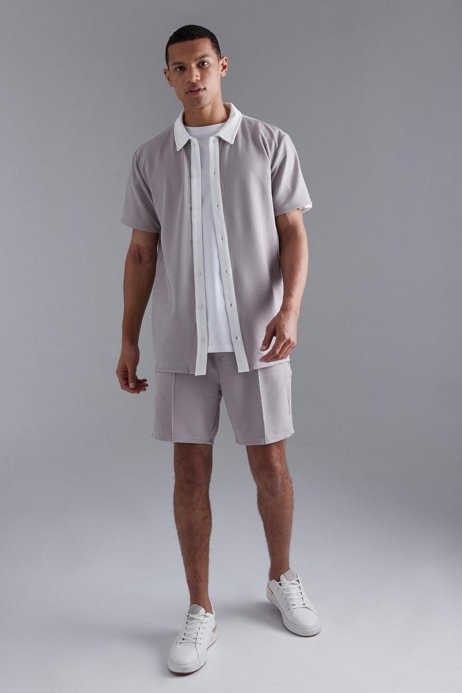 Grey Tall Jersey Textured Shirt And Short Set image number 1