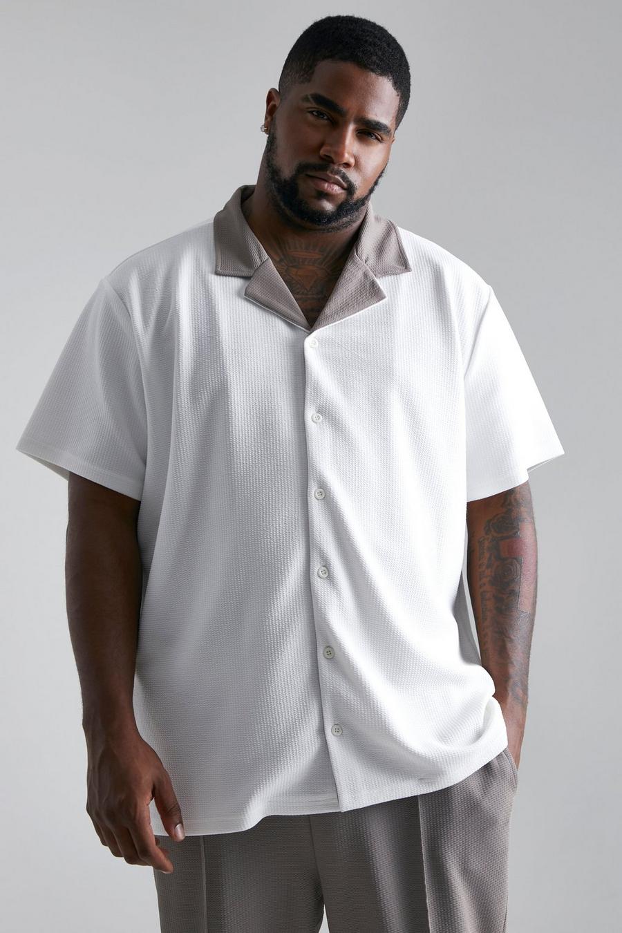 Ecru Plus Jersey Overhemd Met Textuur En Korte Mouwen image number 1