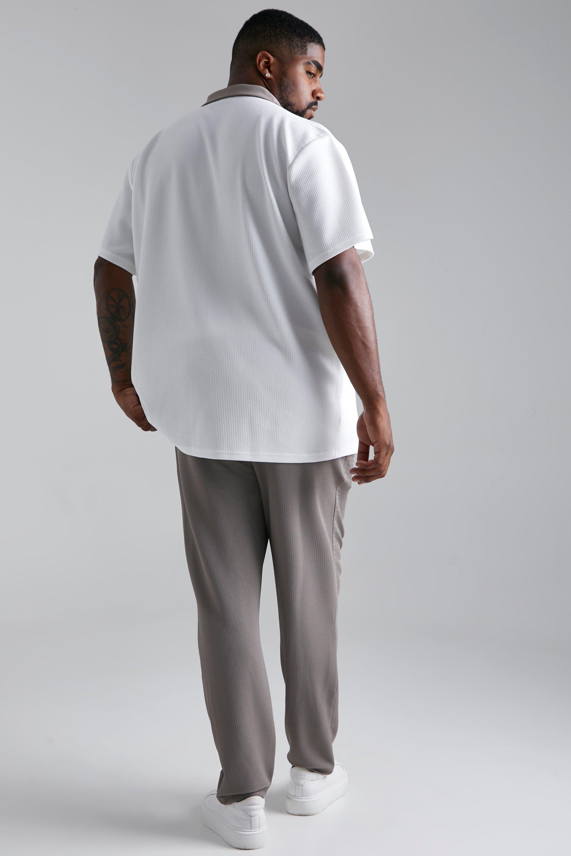 Mens Plus Short Sleeve Jersey Textured Shirt Boohoo Women Clothing Shirts Short sleeved Shirts Xxxl 