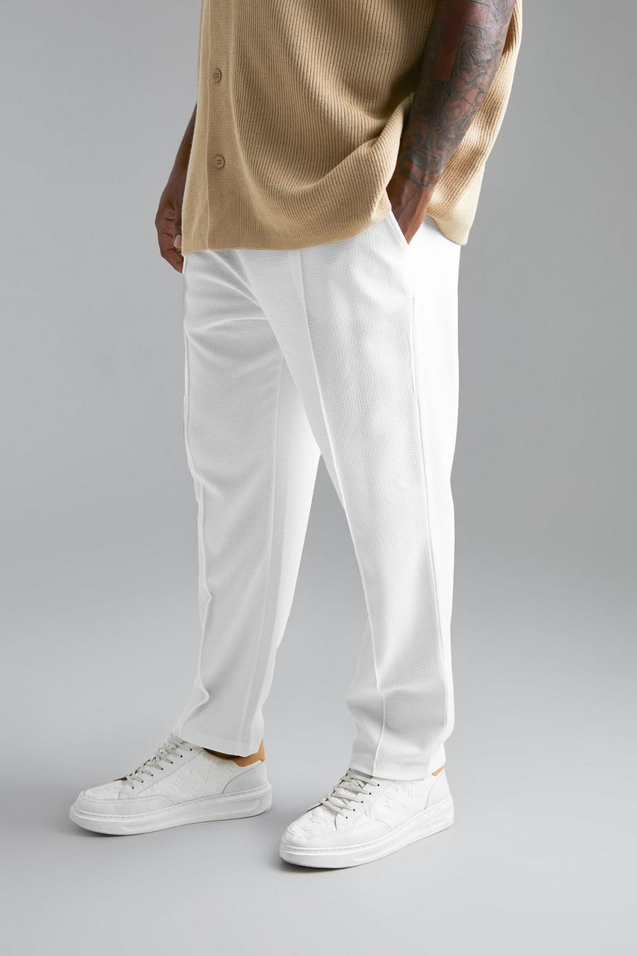 Ecru white Plus Jersey Skinny Fit Broek Met Textuur