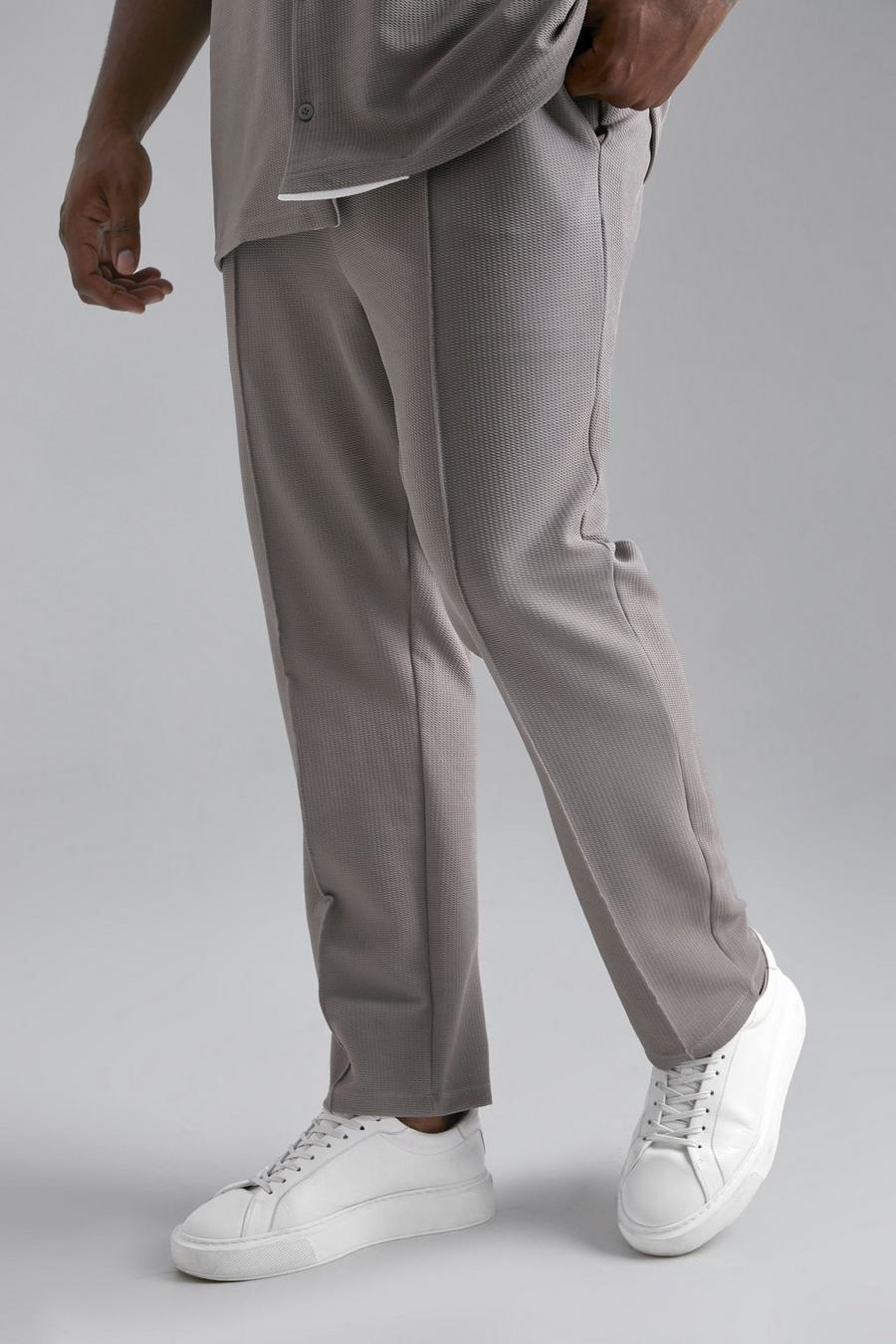 Pantalón Plus pitillo texturizado de tela jersey, Taupe beis