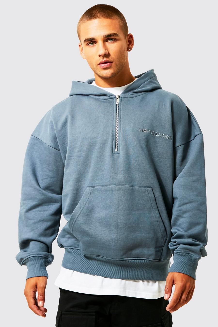 Slate blue Oversized Heavyweight Limited Half Zip Hoodie image number 1