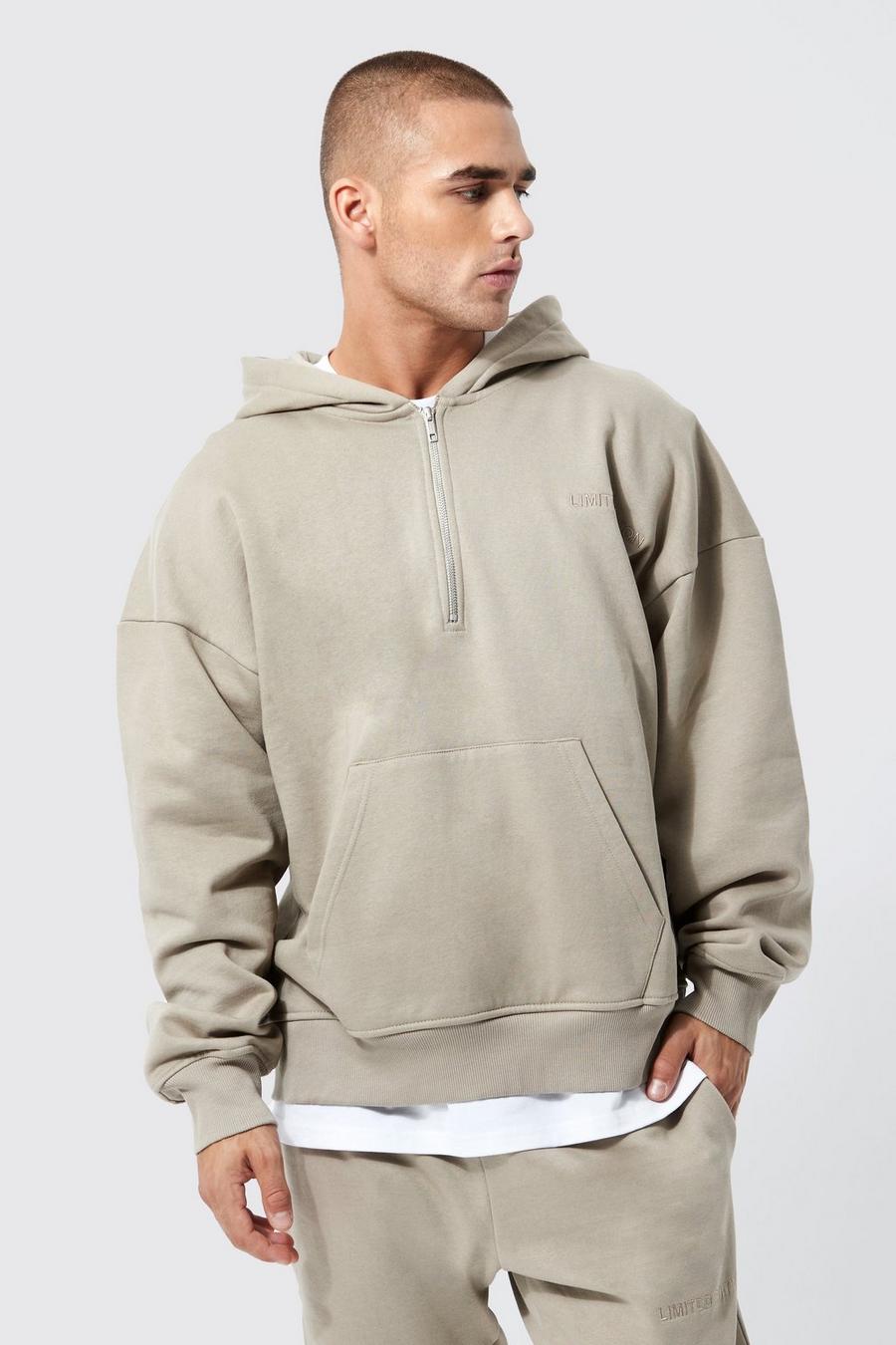 Taupe Oversized Heavyweight Limited Half Zip Hoodie image number 1