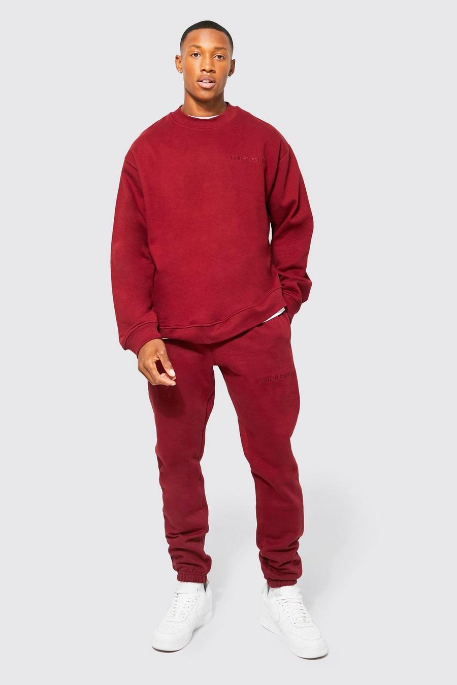 Burgundy red Oversized Heavyweight Limited Sweat Tracksuit image number 1
