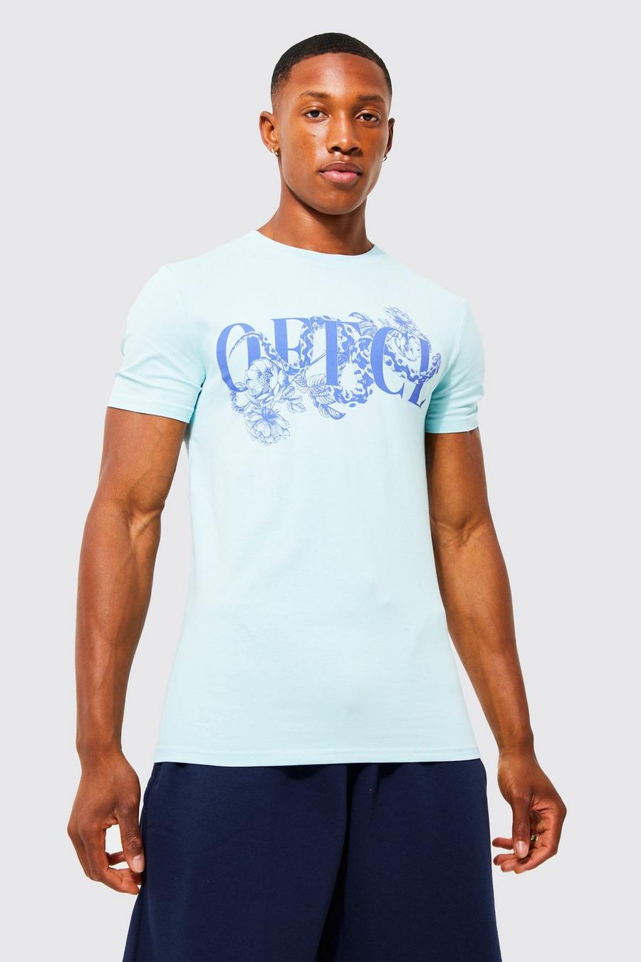 Light blue Muscle Fit Offcl Snake Print T-shirt