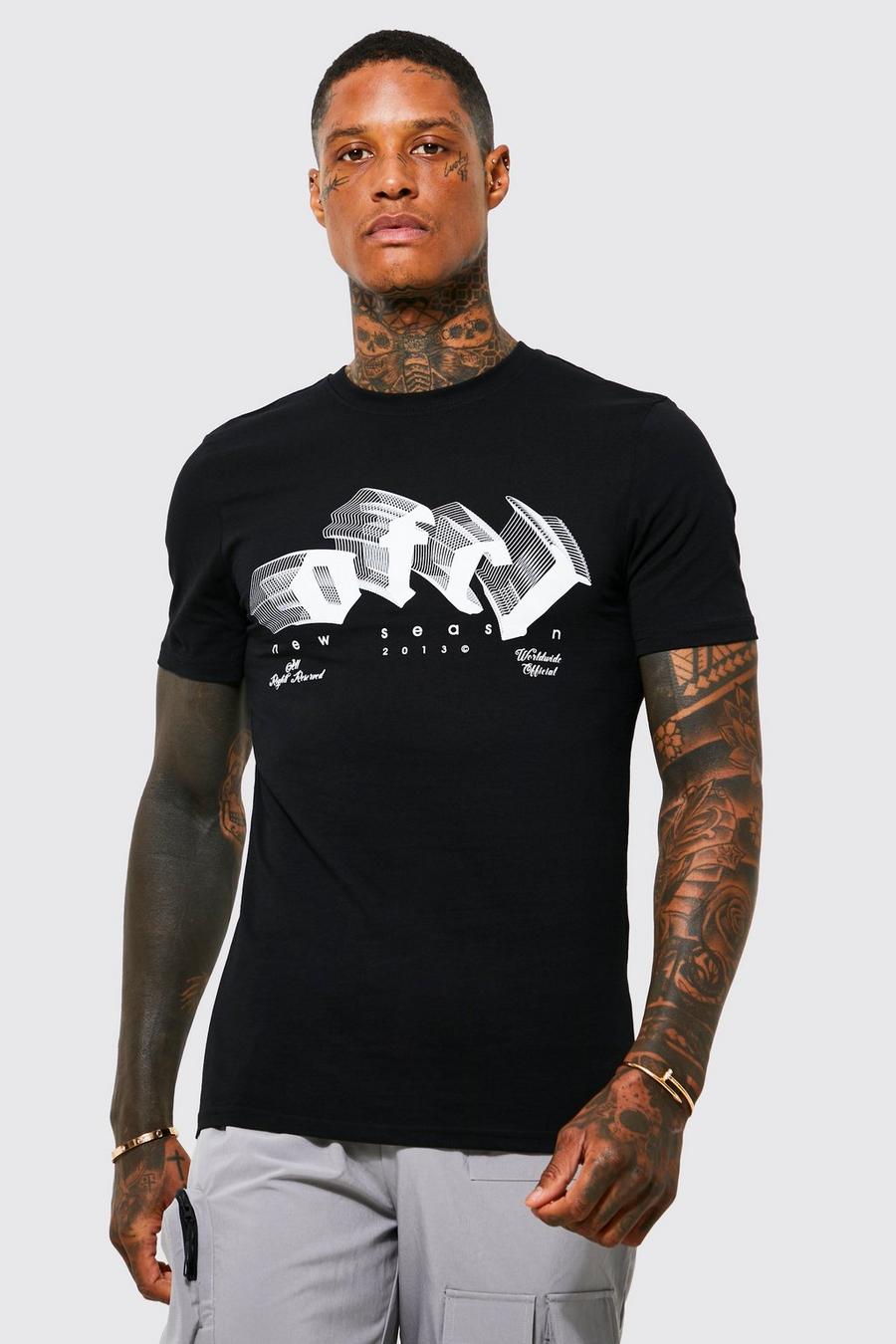 T-shirt moulant imprimé - Ofcl, Black noir