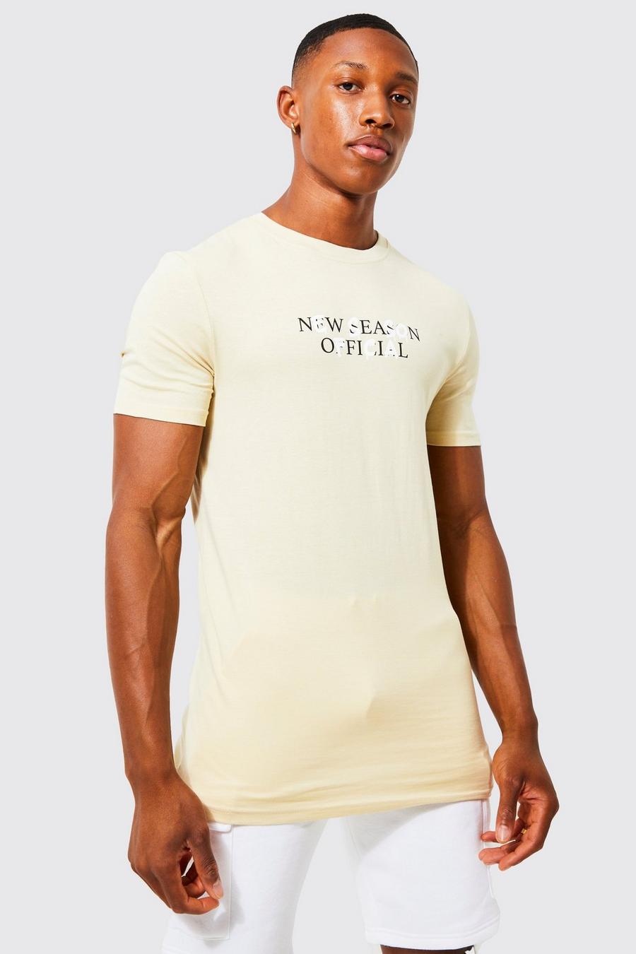 Sand beige Muscle Fit New Season Print T-shirt
