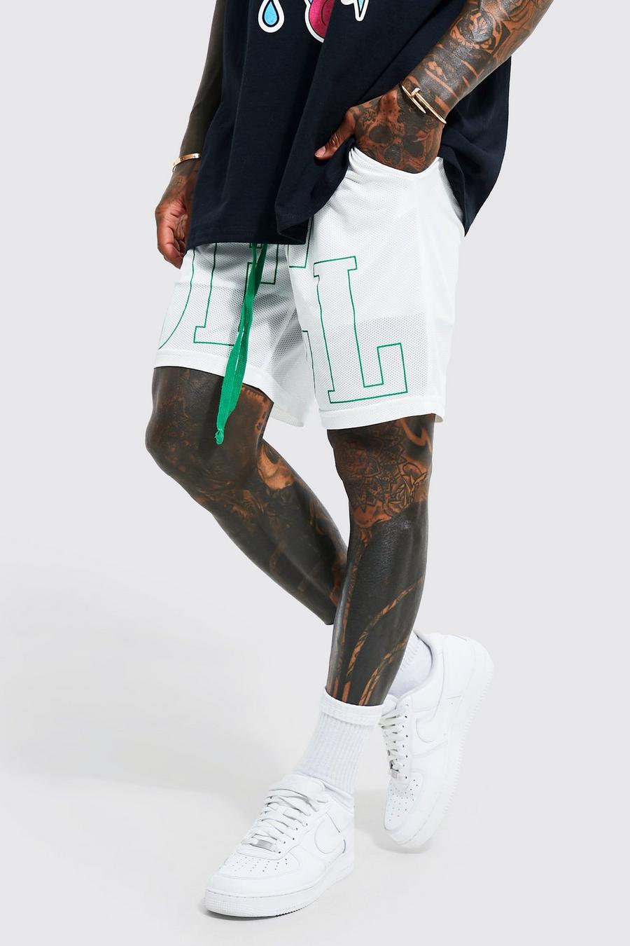 Ecru Loose Fit Official Mesh Graphic Jersey Shorts image number 1