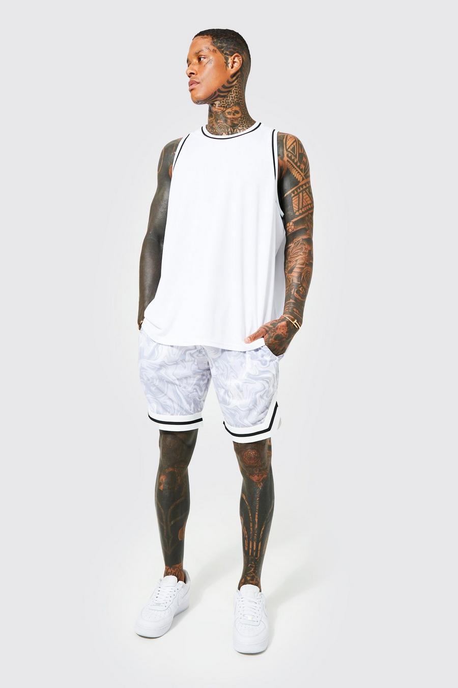 Oversize Basketball Shorts-Set mit Marmor-Print, Light grey image number 1