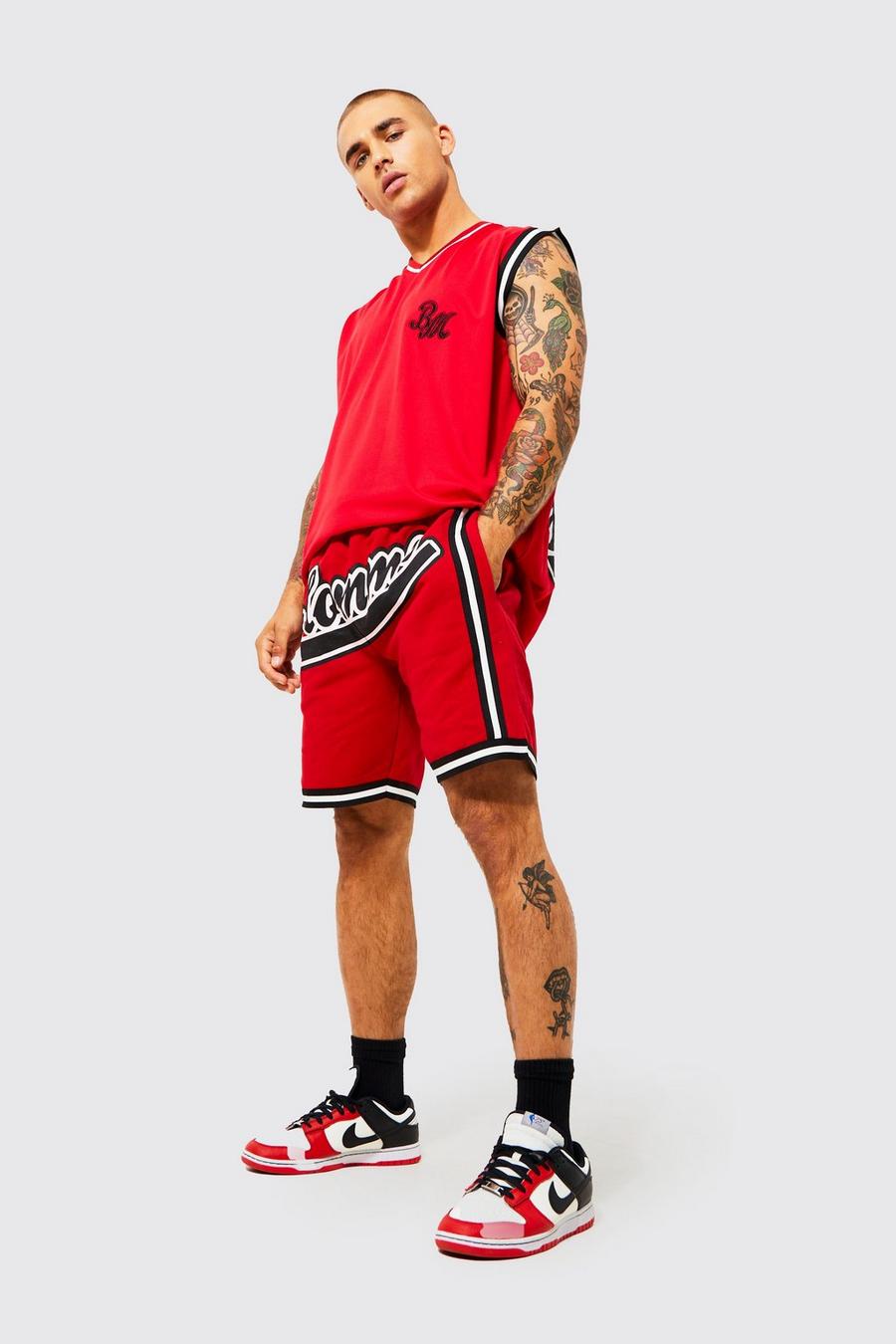 Red Oversized Basketball Tank And Short Set image number 1