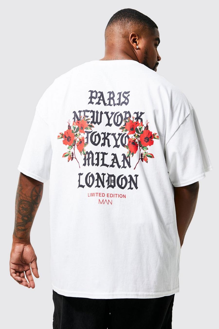 White Plus Floral Cities Back Print T-shirt