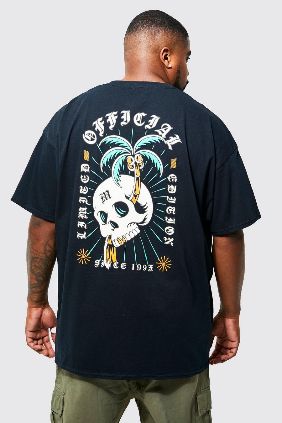 Black schwarz Plus Skull Graphic Back Print T-shirt
