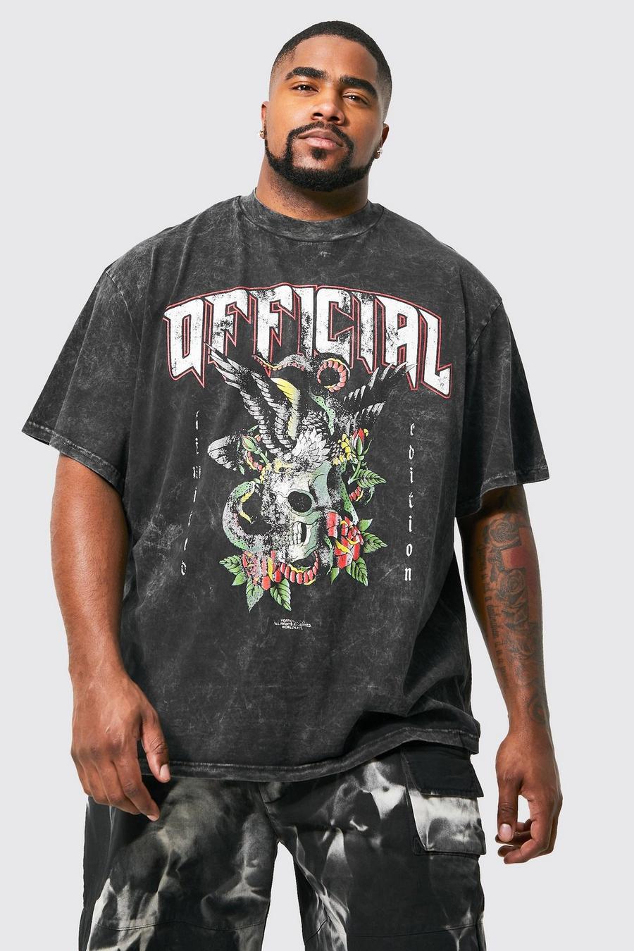 Charcoal grigio Plus Acid Wash Skull Graphic T-shirt
