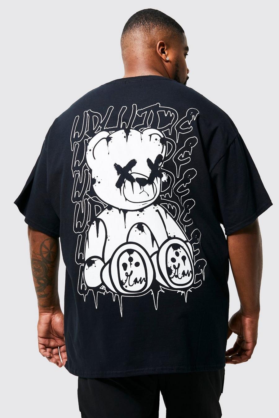 Plus T-Shirt mit Teddy Print, Black schwarz