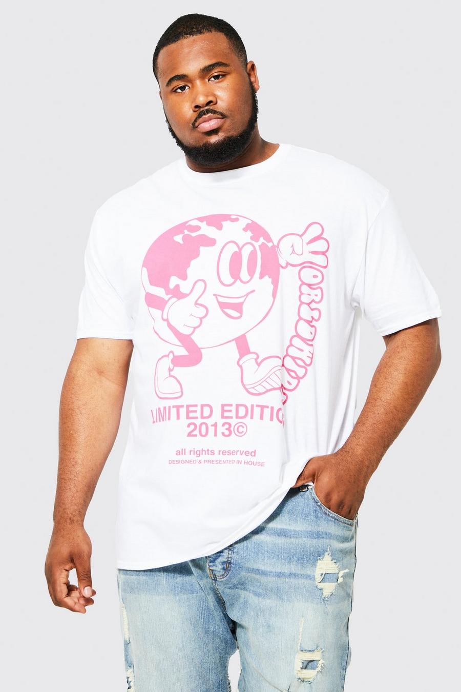 Plus T-Shirt mit Worldwide Globe Print, White image number 1
