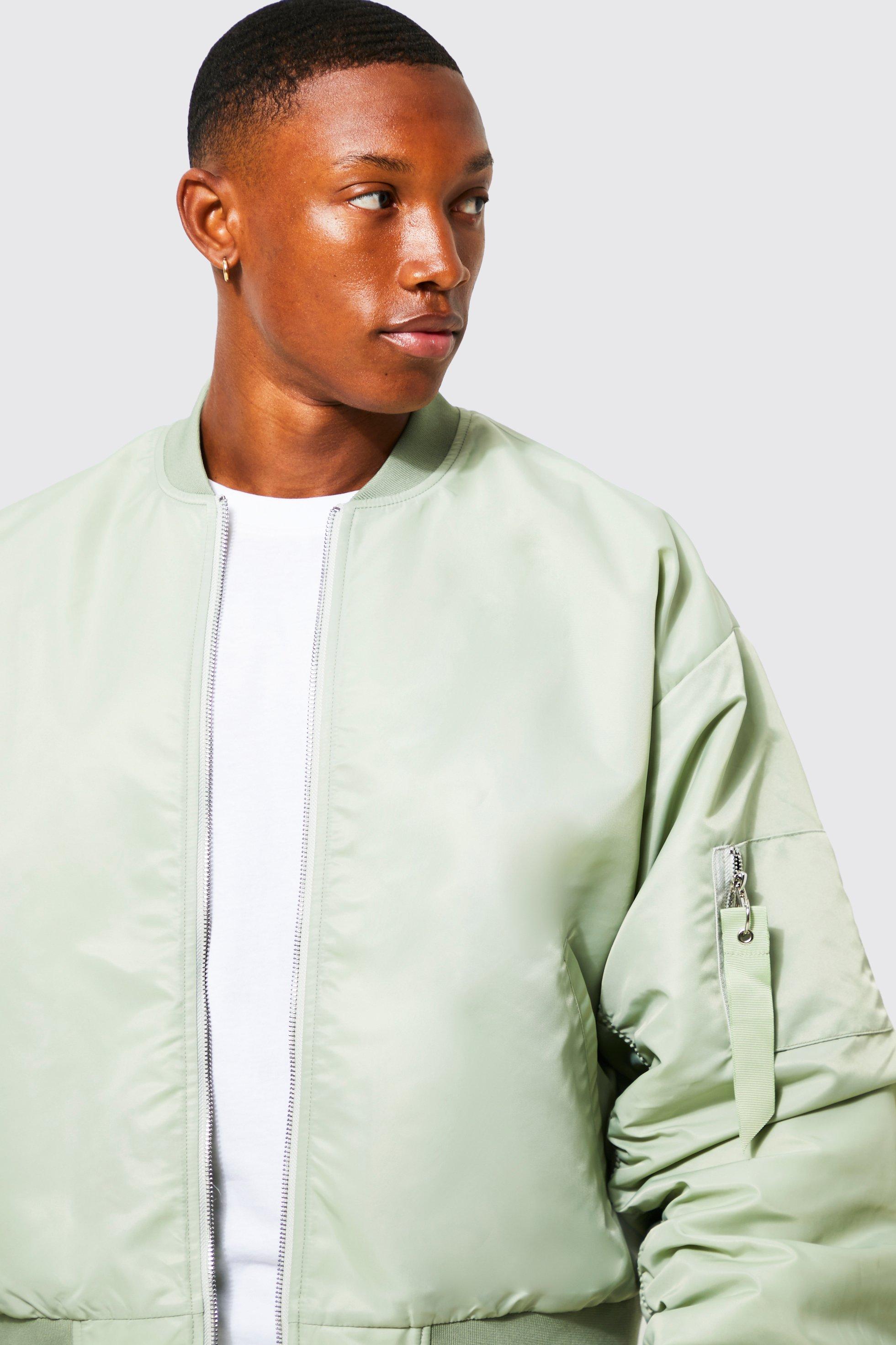 Green nylon bomber clearance jacket