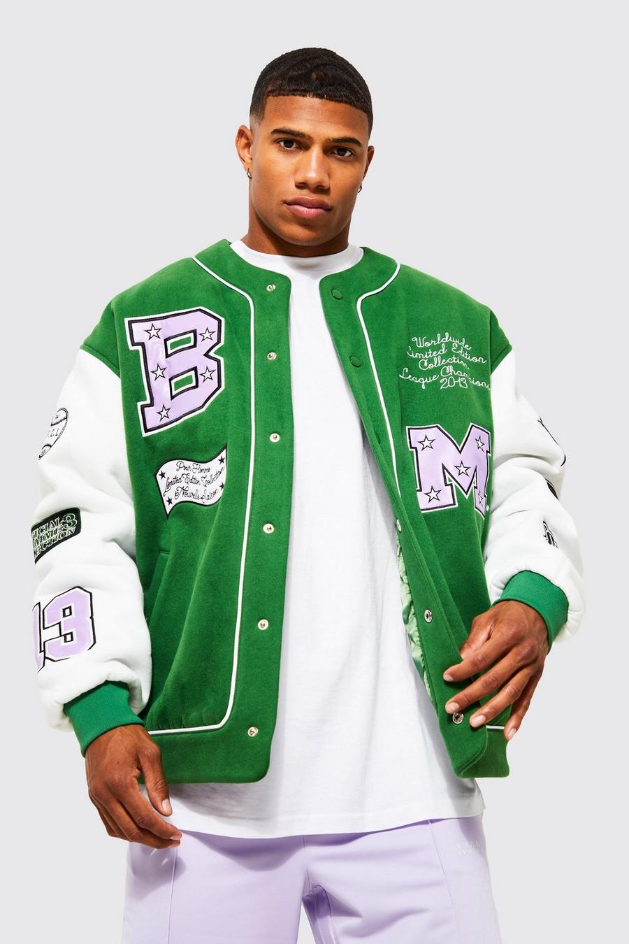 Green Oversized Kraagloos W Varsity Jacket image number 1