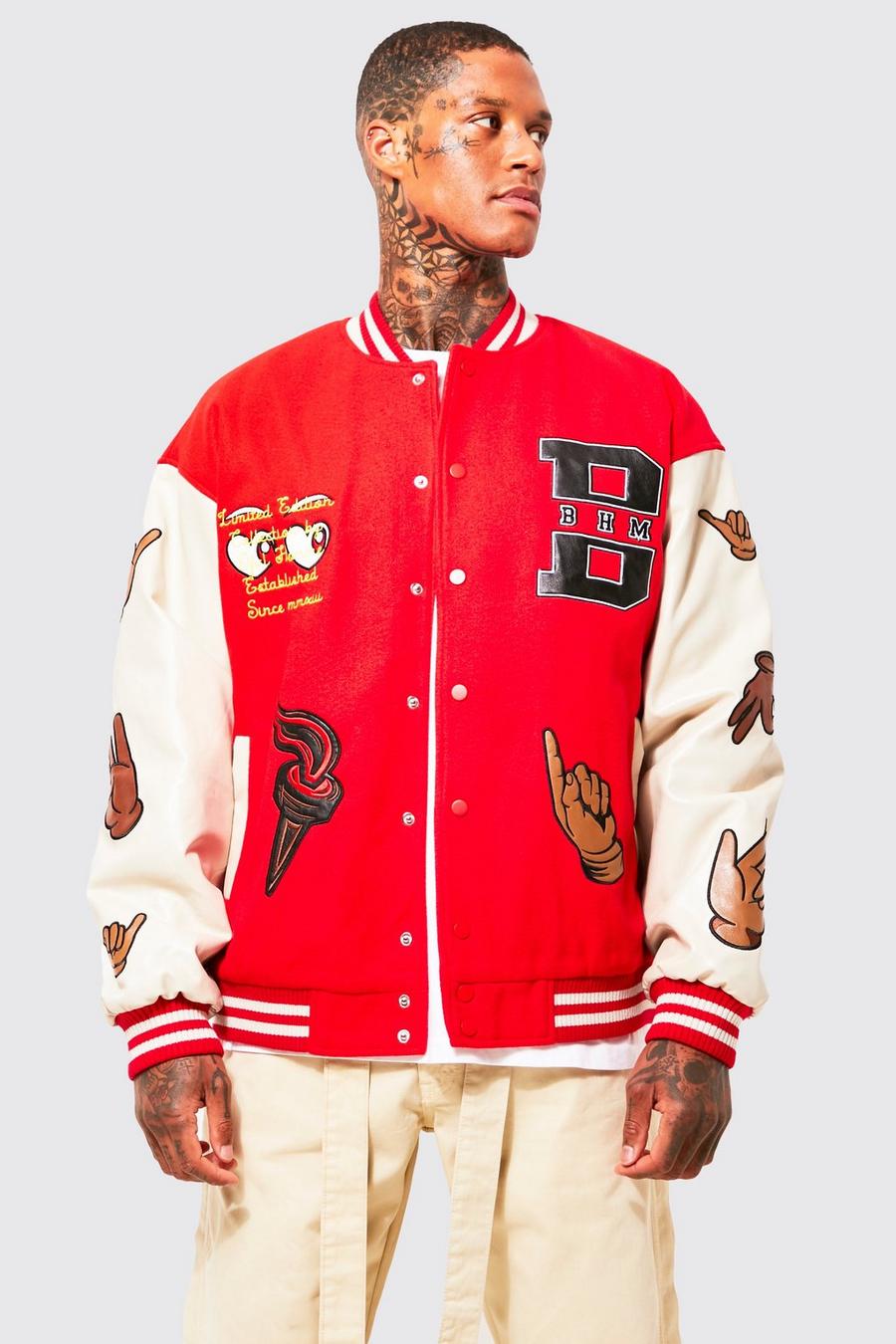 Red Limited Edition Varsity Bomberjack Met Hand Mouwen image number 1