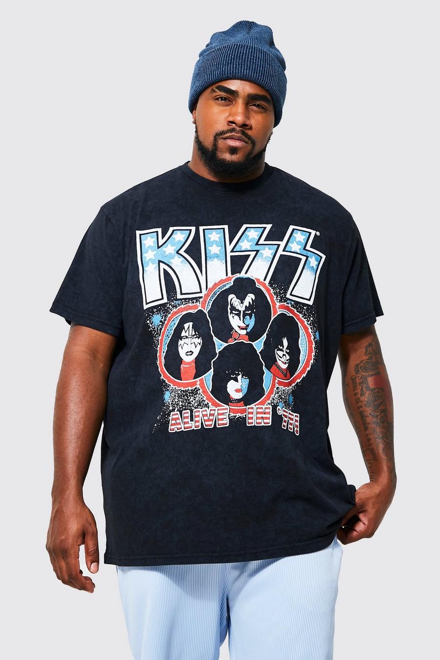 T-shirt Plus Size ufficiale Kiss in lavaggio acido, Charcoal grigio
