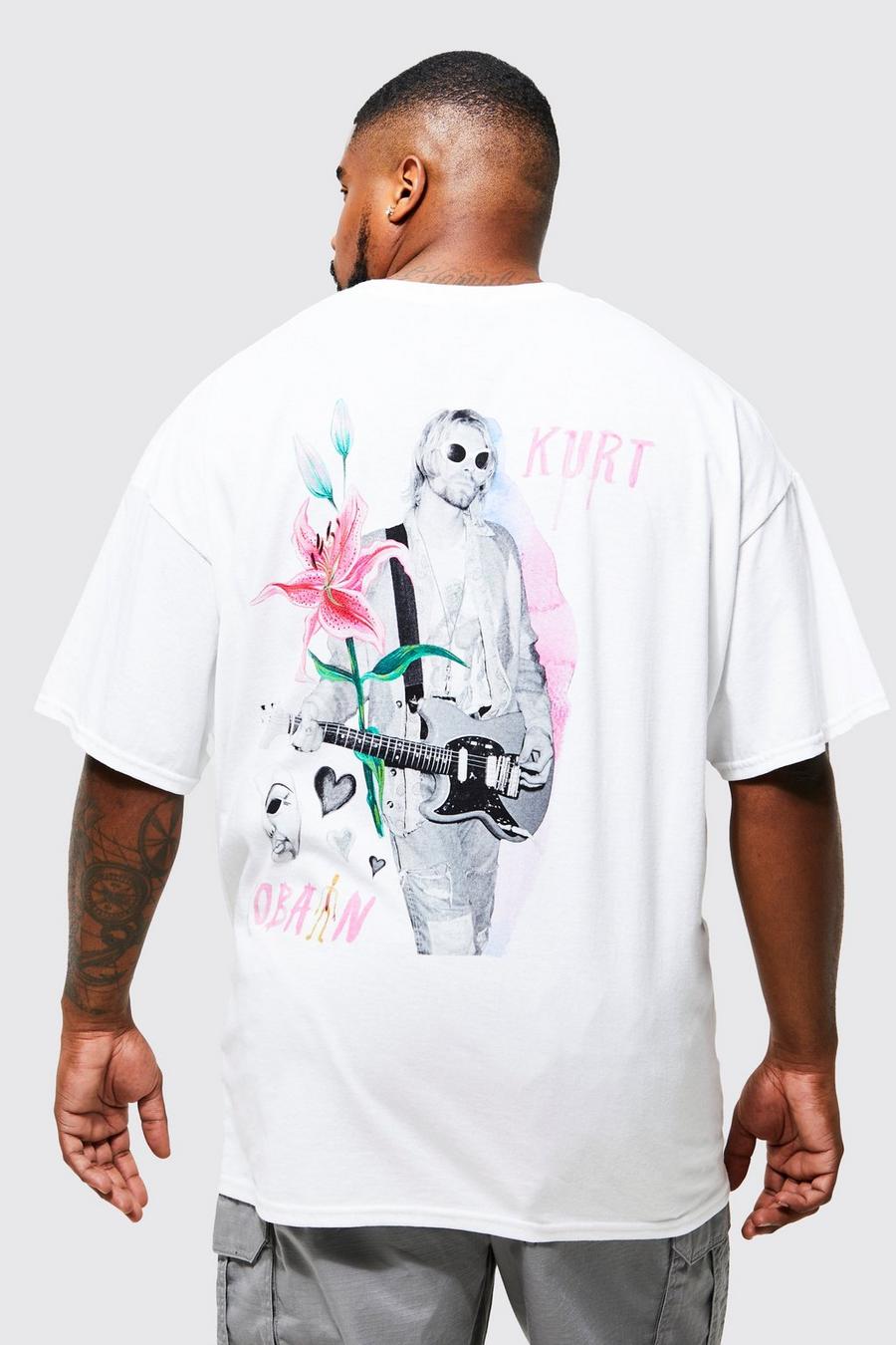 T-shirt Plus Size ufficiale di Kurt Cobain con fiori, White image number 1