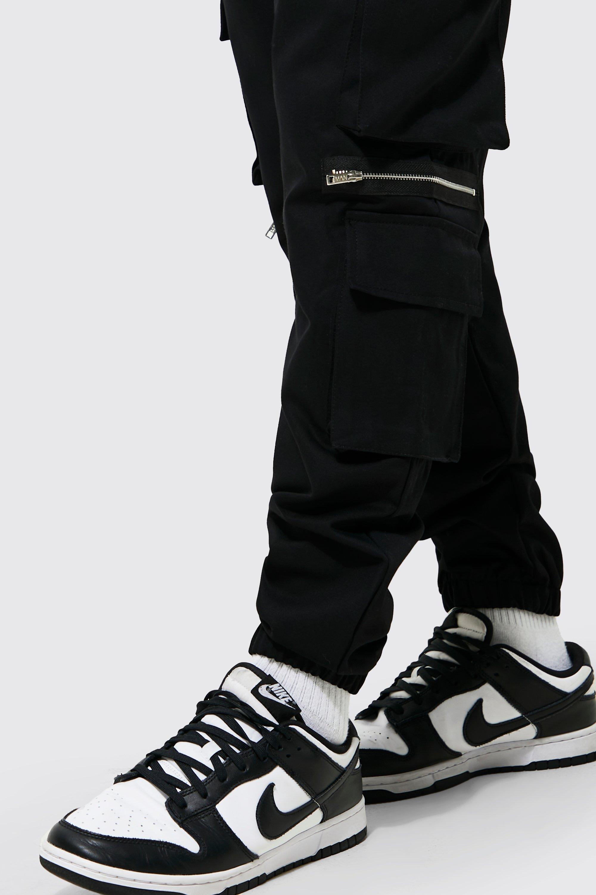 Elastic Waist Multi Pocket Zip Cargo Pants